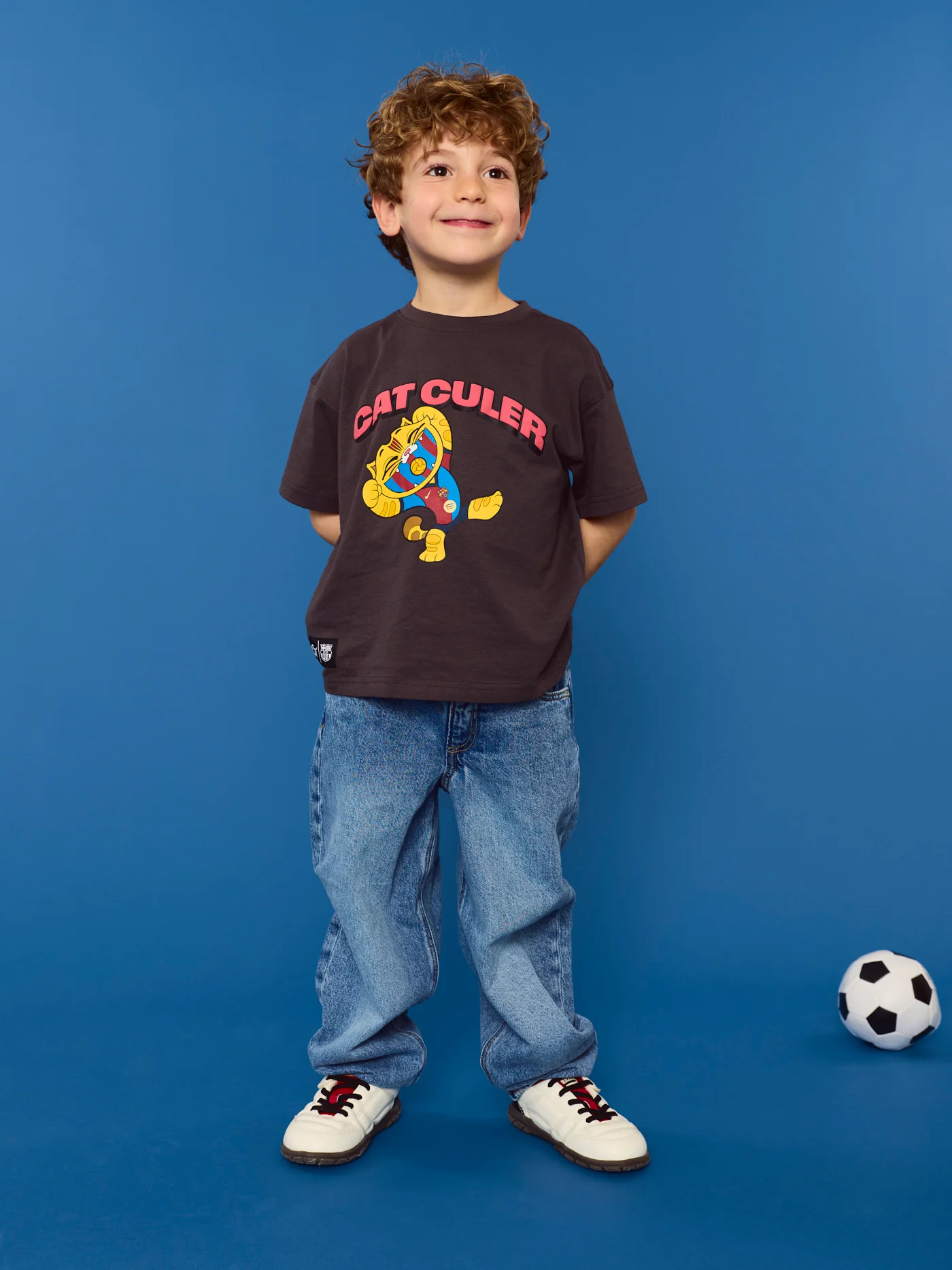 T-shirt Black Little Kids Cat Barça